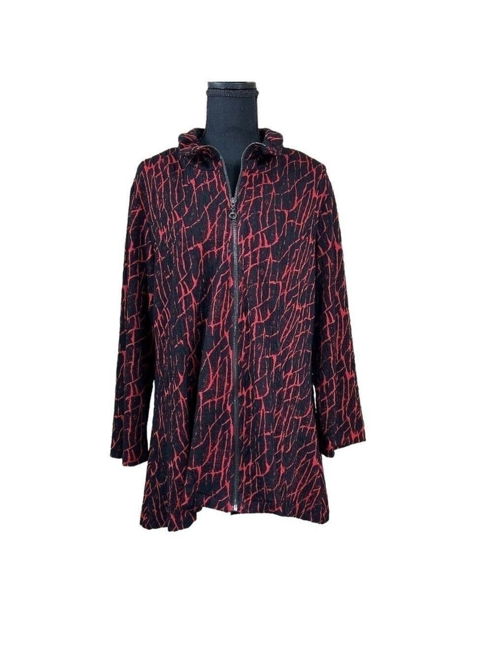 Yushi Women’s Red Black Lightweight Full Zip Collared Jacket Size L